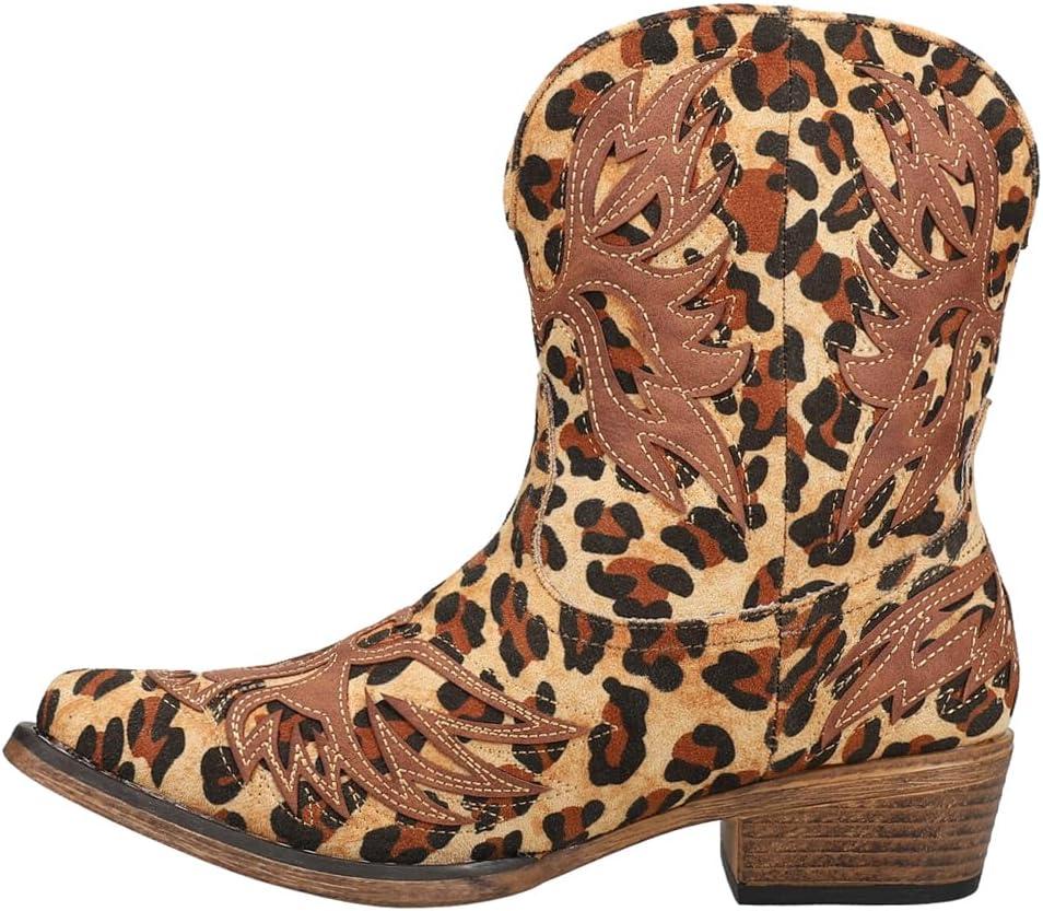 imageROPER Womens Amelia Tooled Inlay Snip Toe Casual Boots Ankle Low Heel 12quot BrownTan