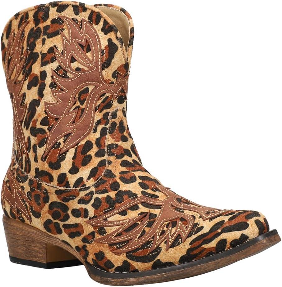 imageROPER Womens Amelia Tooled Inlay Snip Toe Casual Boots Ankle Low Heel 12quot BrownTan