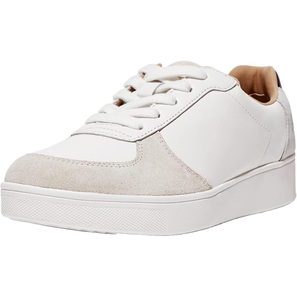 imageFitFlop Womens Rally LeatherSuede Panel SneakersUrban WhiteSeafoam Blue