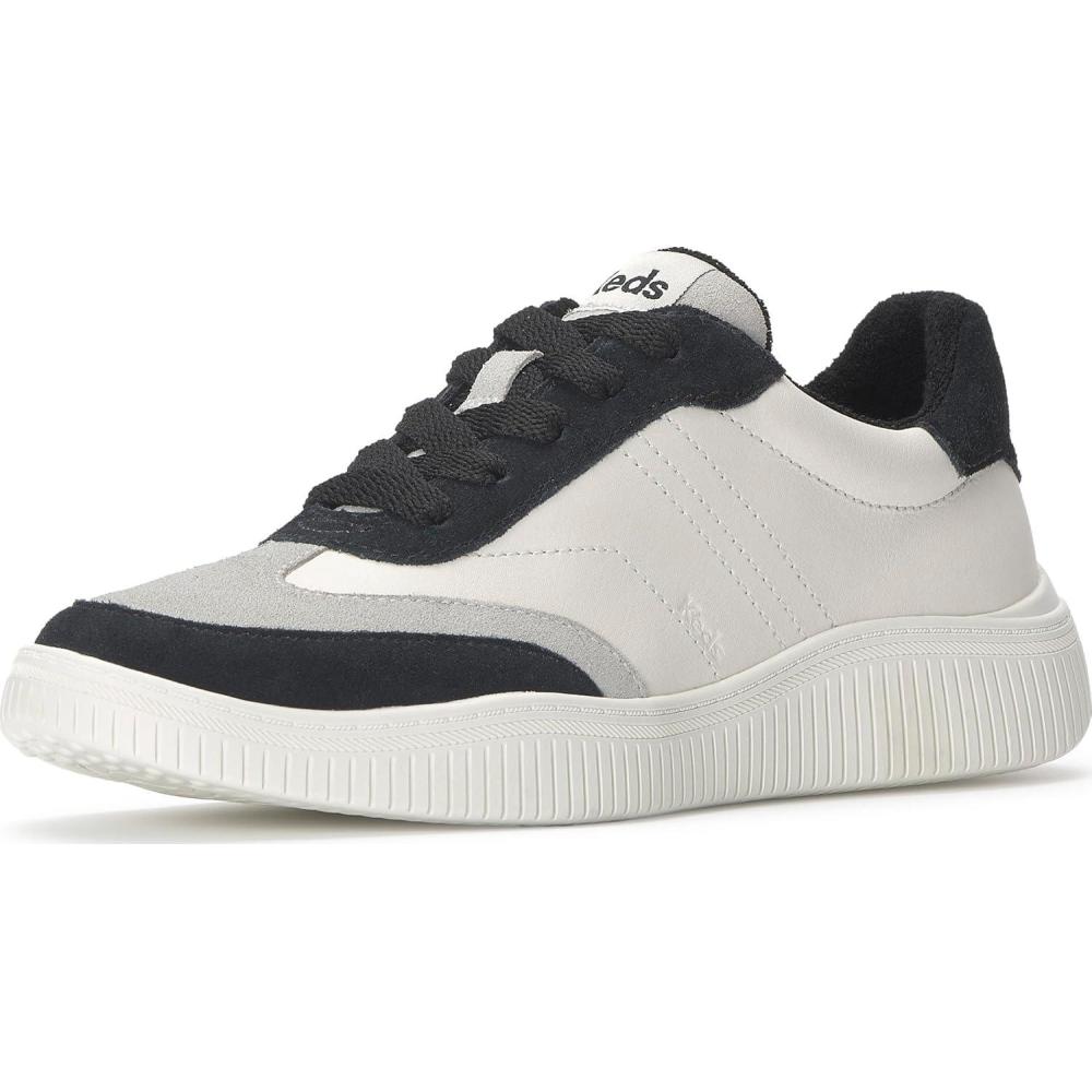 imageKeds Womens Contest Lace Up Fashion SneakerWhiteBlack LeatherSuede