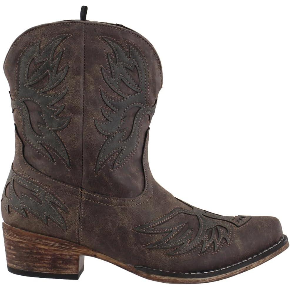 imageROPER Womens Amelia Tooled Inlay Snip Toe Casual Boots Ankle Low Heel 12quot  BrownBrown