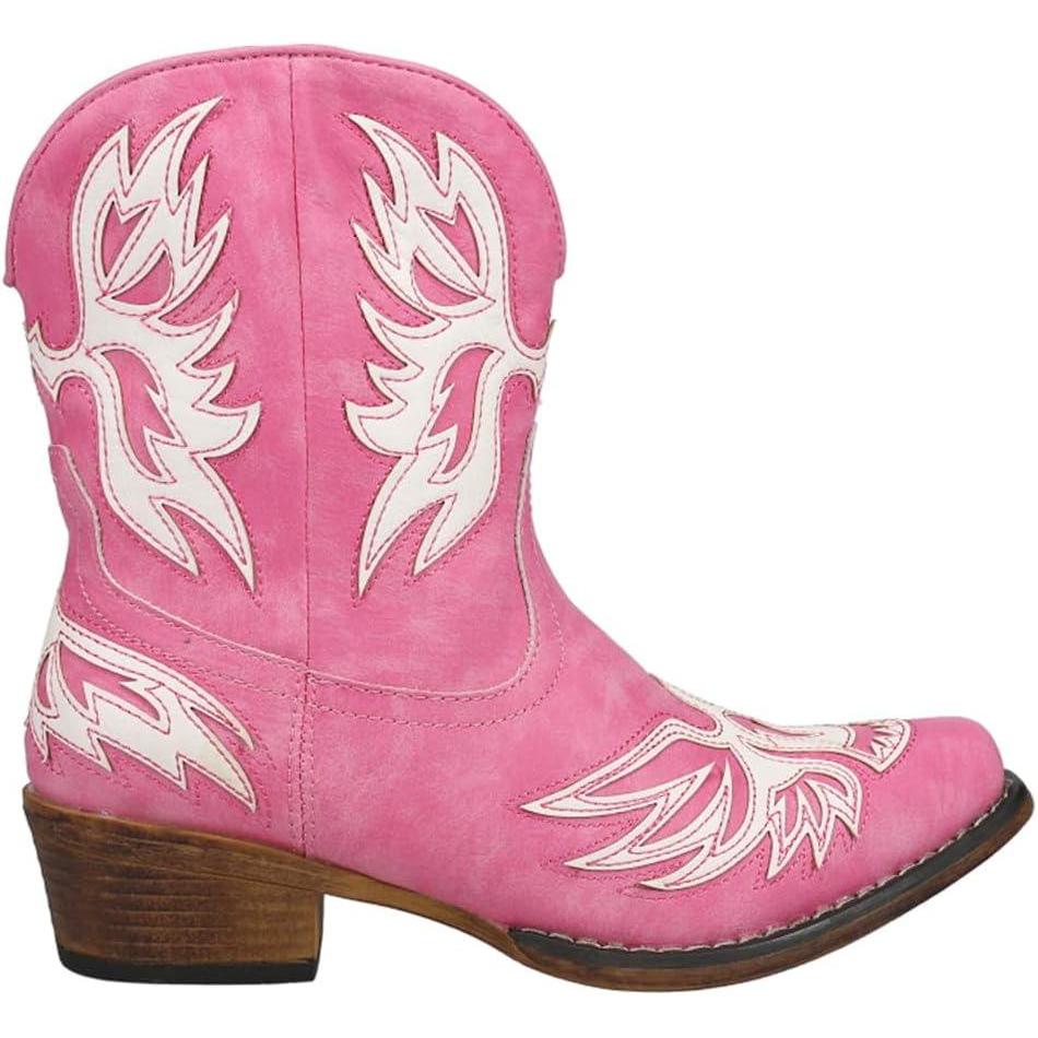 imageROPER Womens Amelia Tooled Inlay Snip Toe Casual Boots Ankle Low Heel 12quot BrownPink