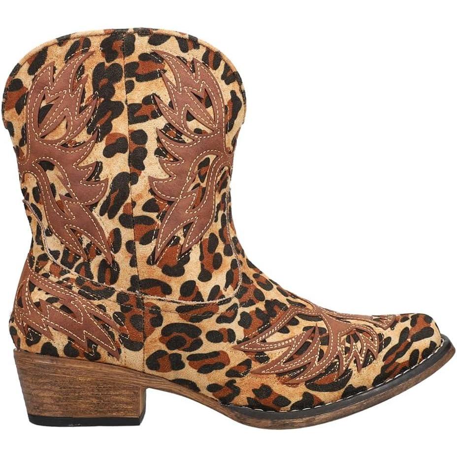 imageROPER Womens Amelia Tooled Inlay Snip Toe Casual Boots Ankle Low Heel 12quot BrownTan