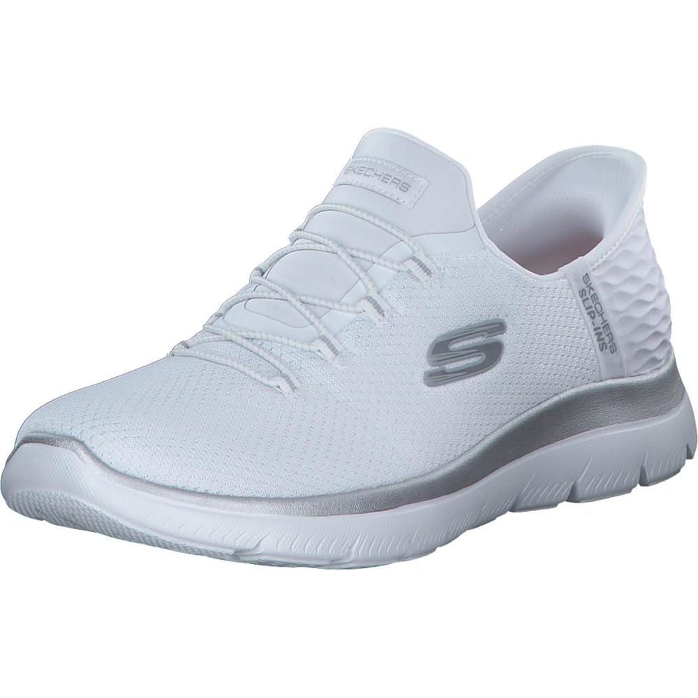 imageSkechers Womens Hands Free Slipins Summits Girls NightSneakerWhite Silver