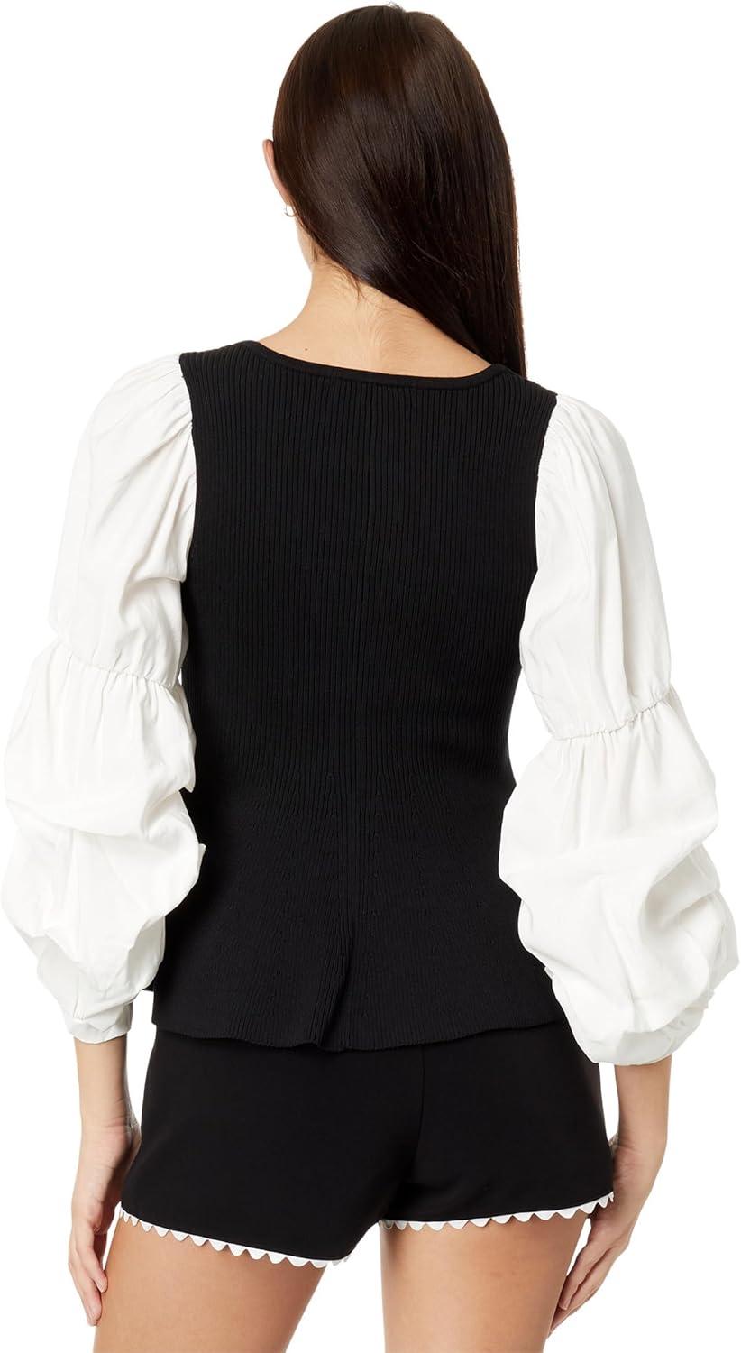 imageEnglish Factory Mixed Media Ribbed Top BlackWhite XS