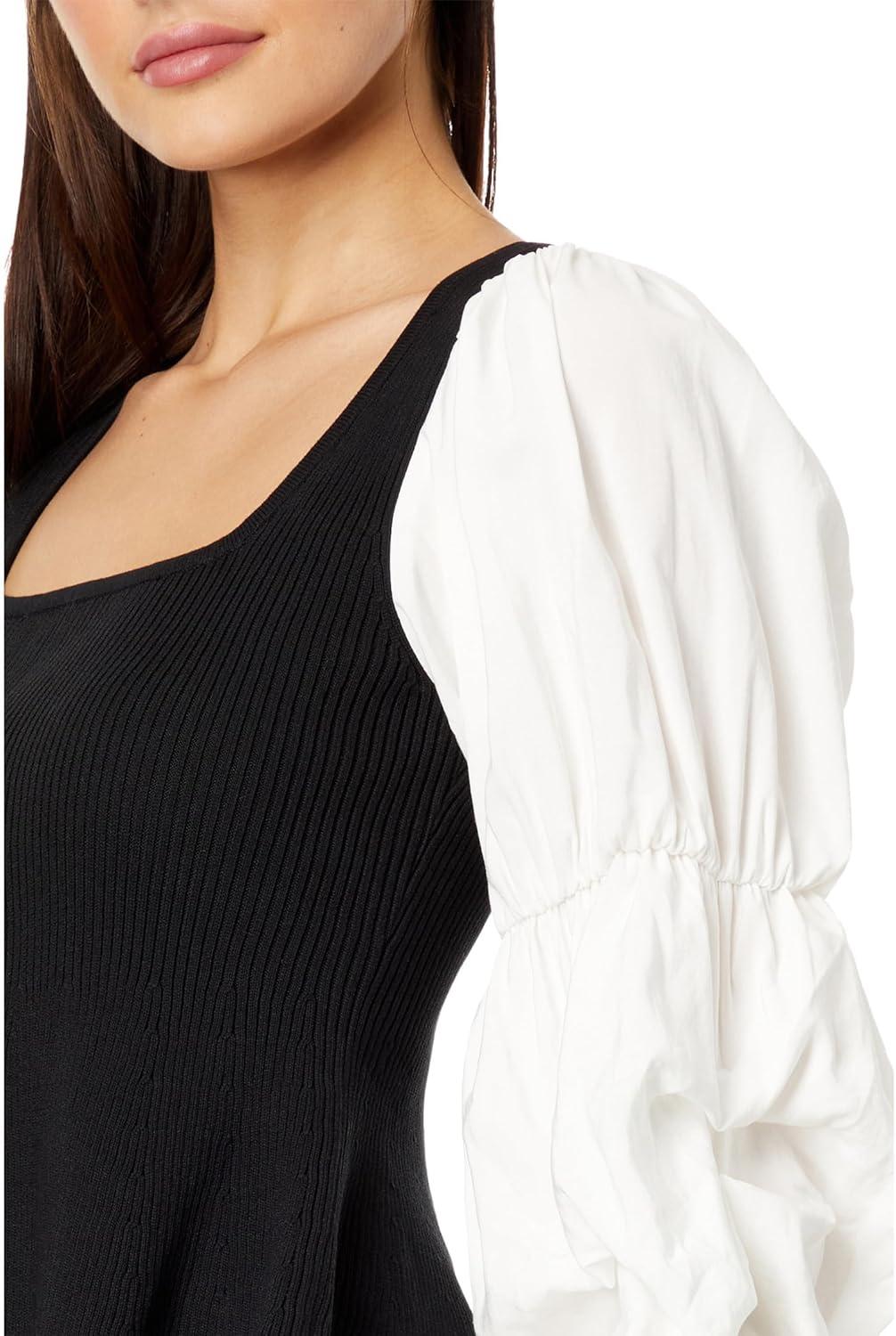 imageEnglish Factory Mixed Media Ribbed Top BlackWhite XS