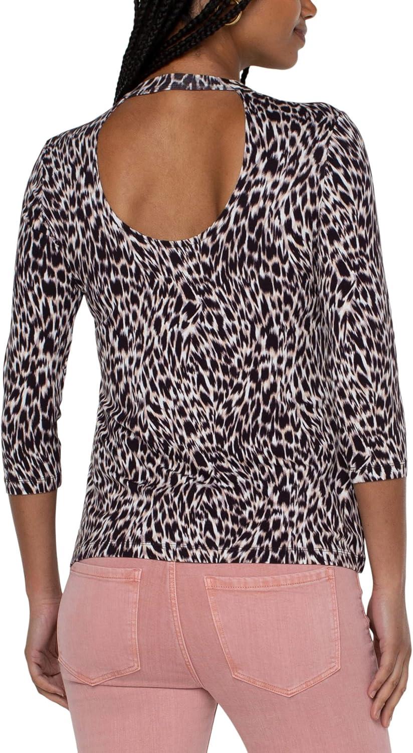 imageLiverpool Elbow Sleeve Scoopback Mock Neck Knit TopPainterly Animal Print