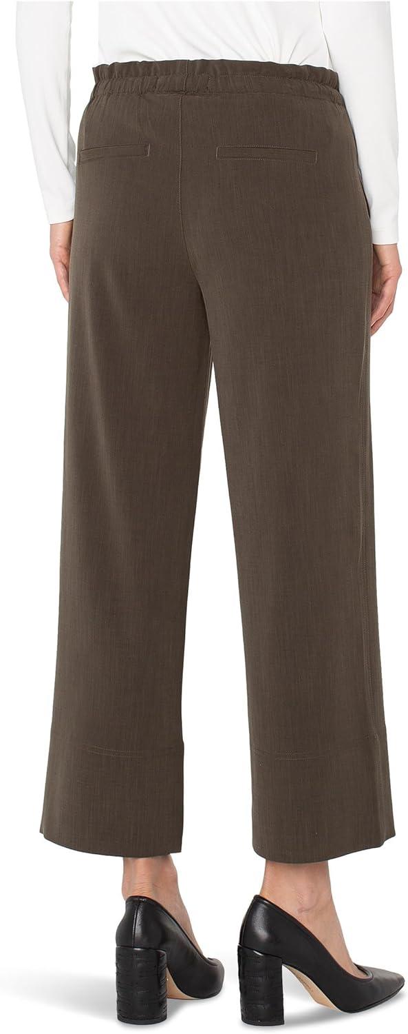 imageLiverpool Los Angeles Womens Pull On Tie Waist Wide Leg Ankle Pants Black Olive SM 26