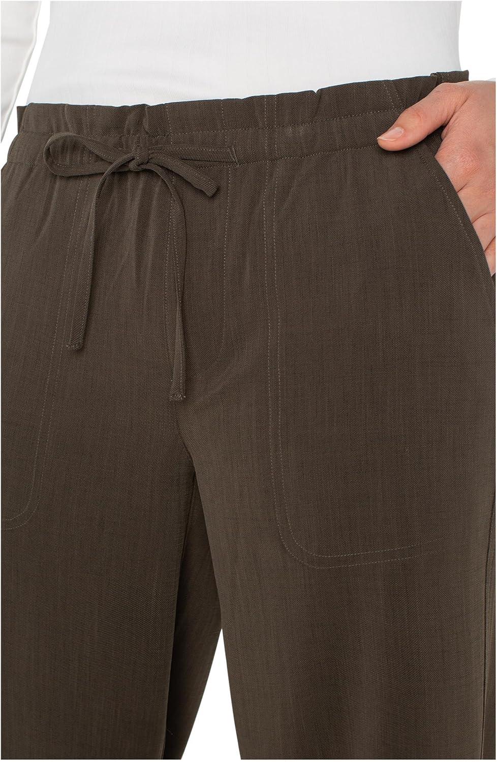 imageLiverpool Los Angeles Womens Pull On Tie Waist Wide Leg Ankle Pants Black Olive SM 26