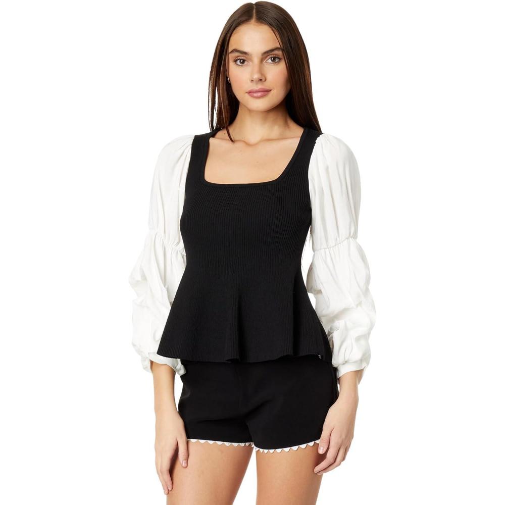 imageEnglish Factory Mixed Media Ribbed Top BlackWhite XS