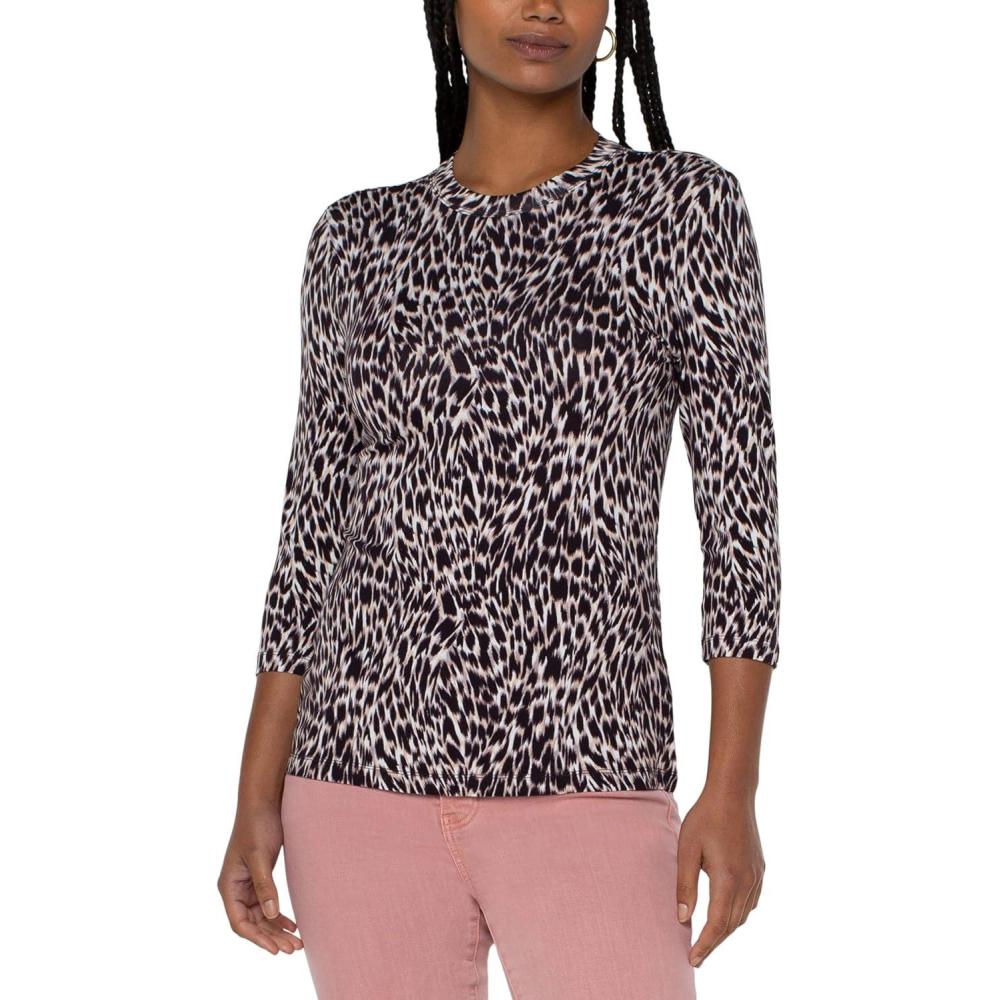 imageLiverpool Elbow Sleeve Scoopback Mock Neck Knit TopPainterly Animal Print