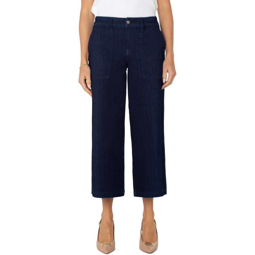 imageLiverpool Los Angeles Womens Wide Leg Knit Denim Cargo wElastic Back Wb Indigo Rinse 6x25