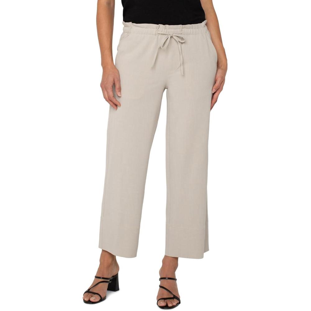 imageLiverpool Womens MidRise Pullon Tie Waist Wide Leg Ankle Pant 26quotDusty Tan