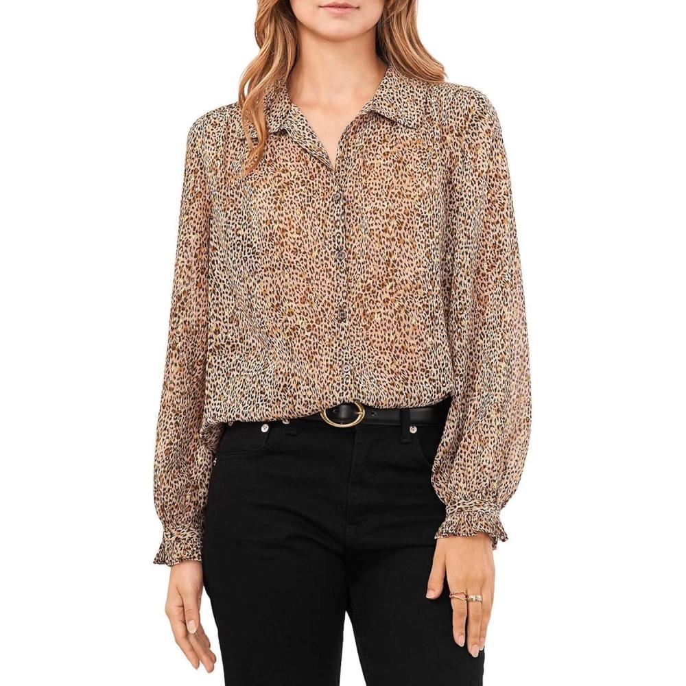 imageVince Camuto Long Sleeve VNeck ButtonDown BlouseFoxtrot