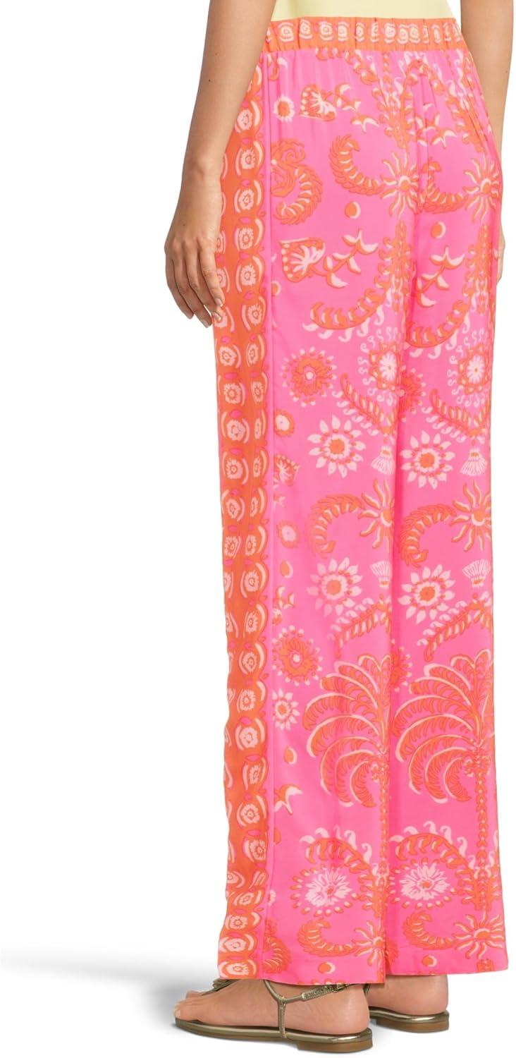 imageLilly Pulitzer Womens Vianna Silk PalazzoSunkissed Pink Breezy Palm Engineered Pant