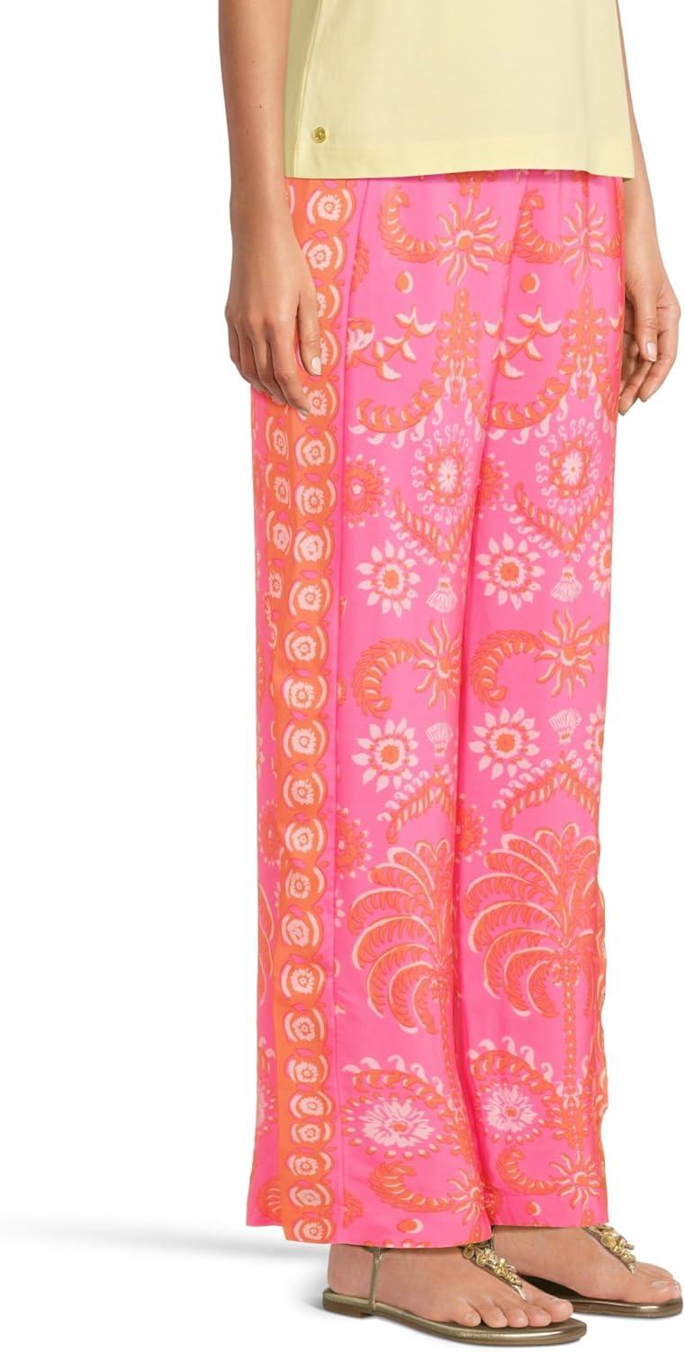 imageLilly Pulitzer Womens Vianna Silk PalazzoSunkissed Pink Breezy Palm Engineered Pant