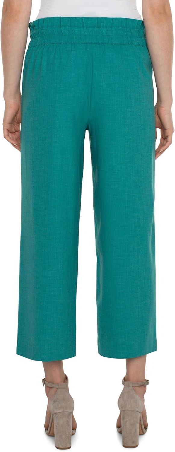 imageLiverpool Womens Belted Mid Rise Paper Bag Wide Leg Crop Stretch Woven TrousersMermaid Teal