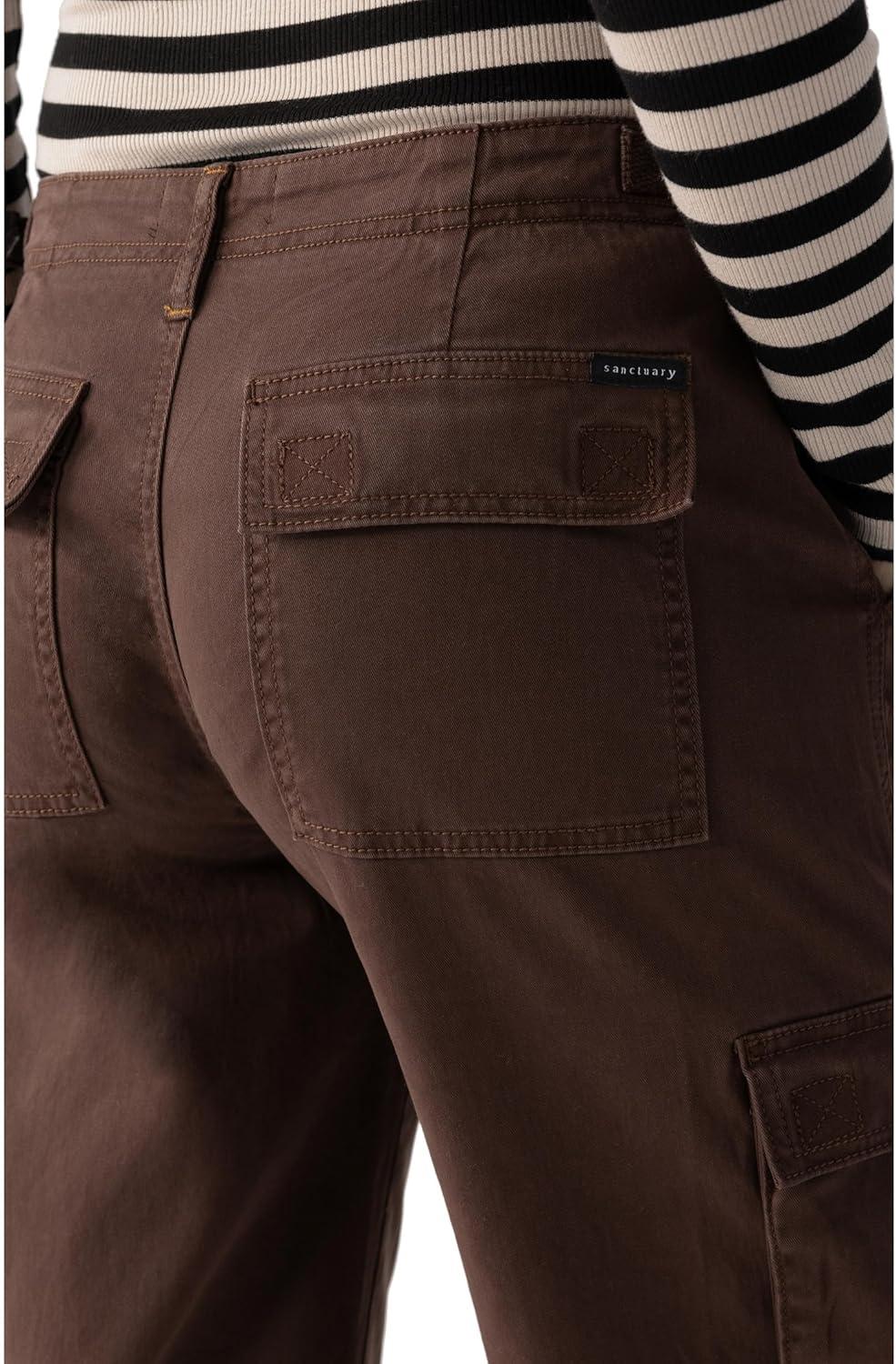 imageSanctuary Reissue Cargo Pants for Women Pure Cotton Construction Relaxed Fit Two Side Cargo PocketsBrown Sugar