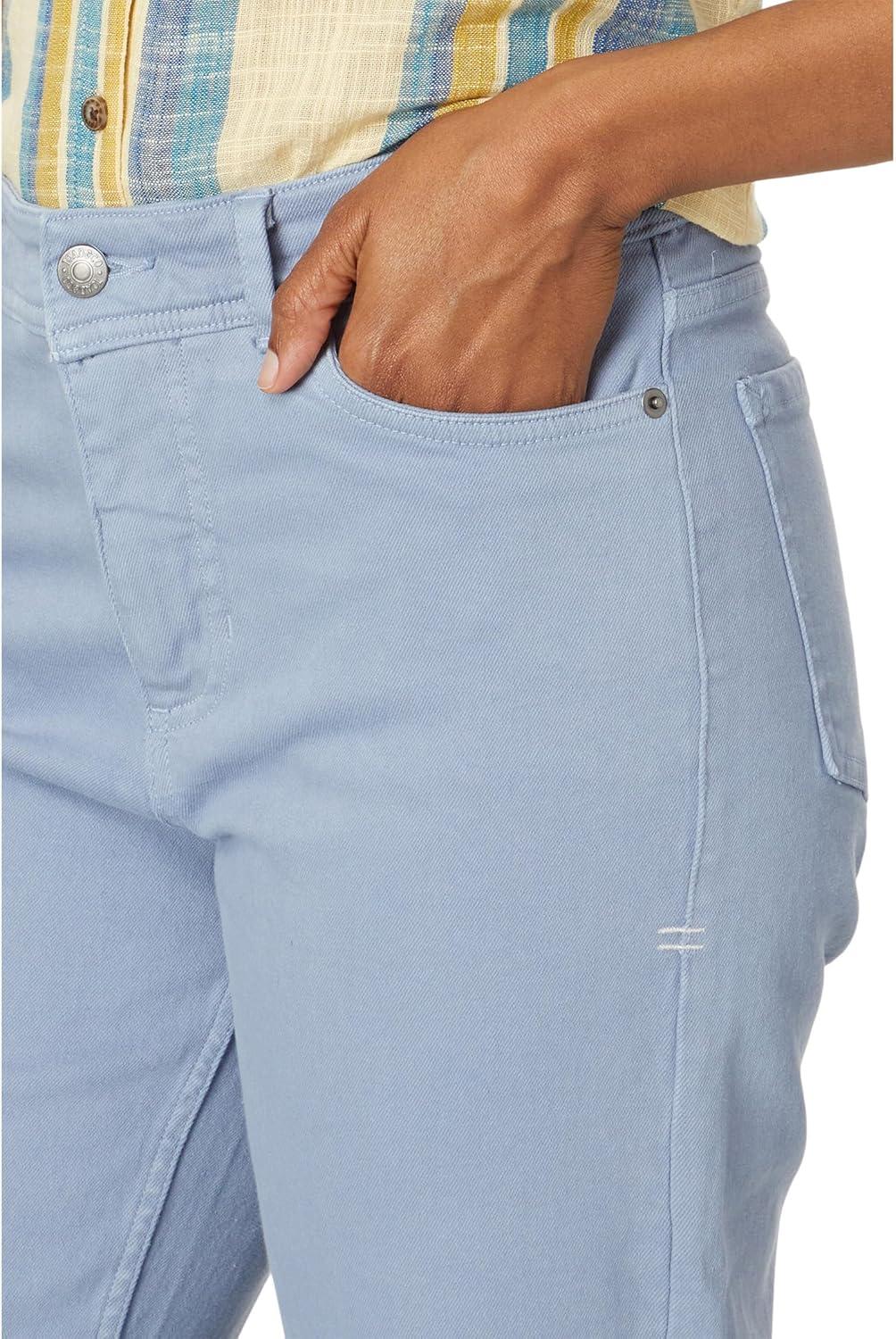 imageToadampampCo Balsam Seeded Cutoff Pant Pants for Women Button Closure Raw Hem Distressed DetailingWeathered Blue