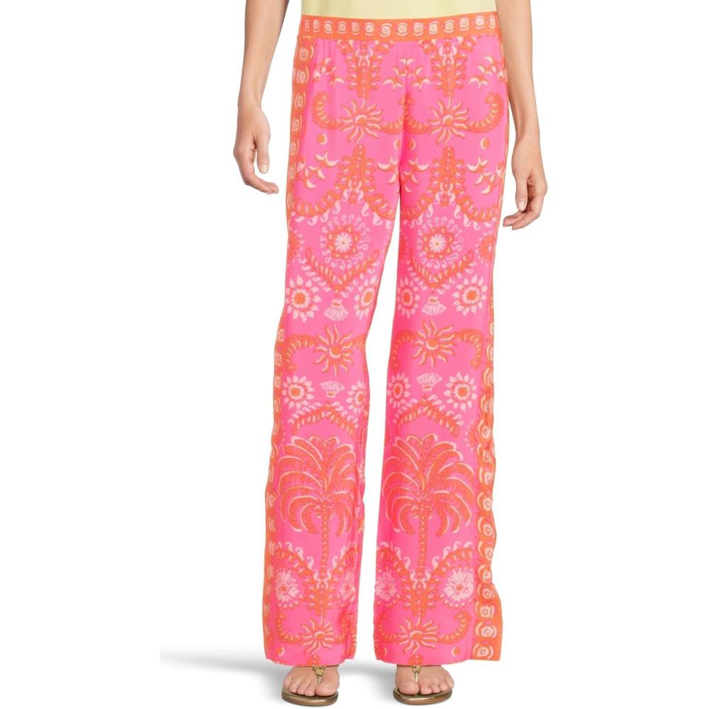 imageLilly Pulitzer Womens Vianna Silk PalazzoSunkissed Pink Breezy Palm Engineered Pant