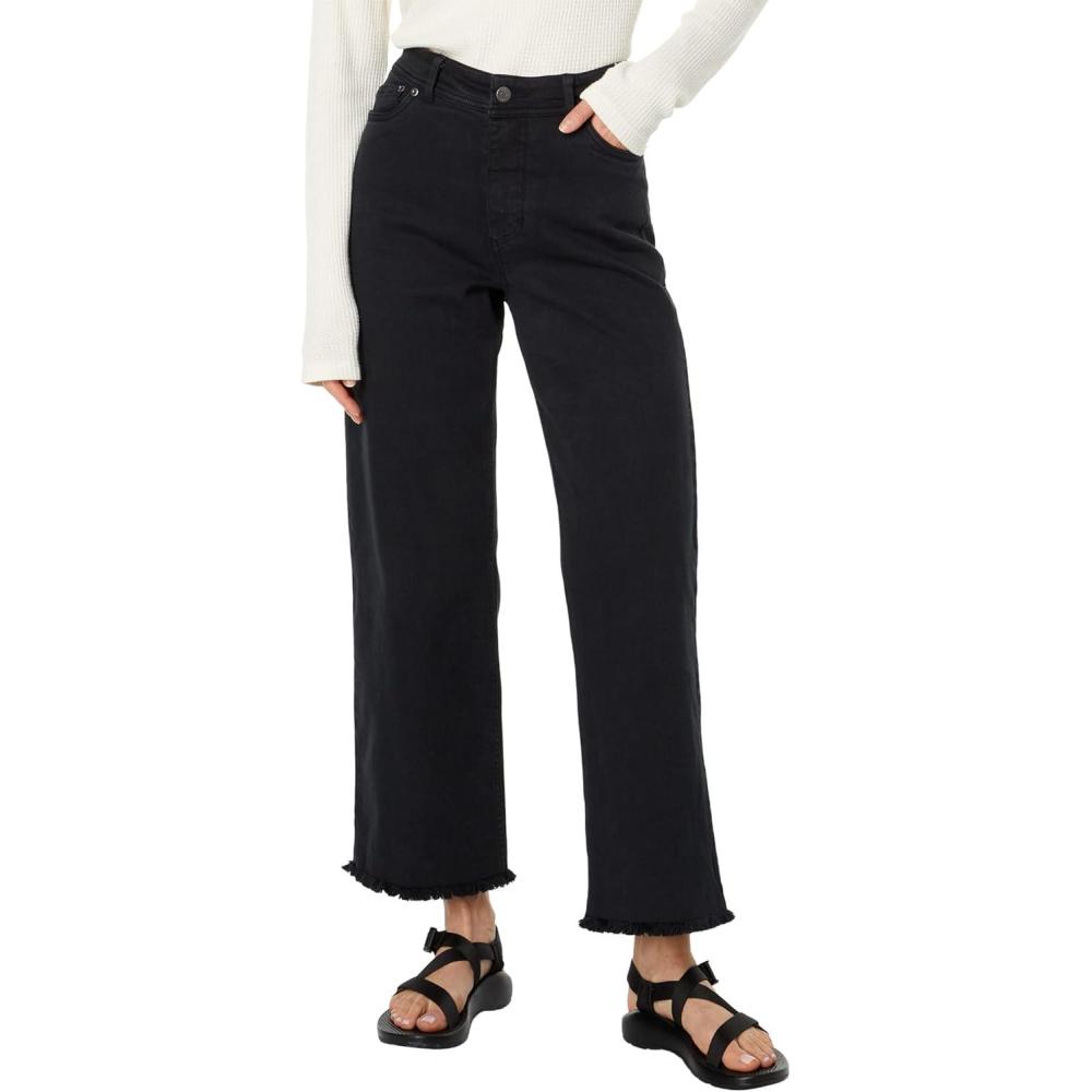 imageToadampampCo Balsam Seeded Cutoff Pant Pants for Women Button Closure Raw Hem Distressed DetailingWashed Black