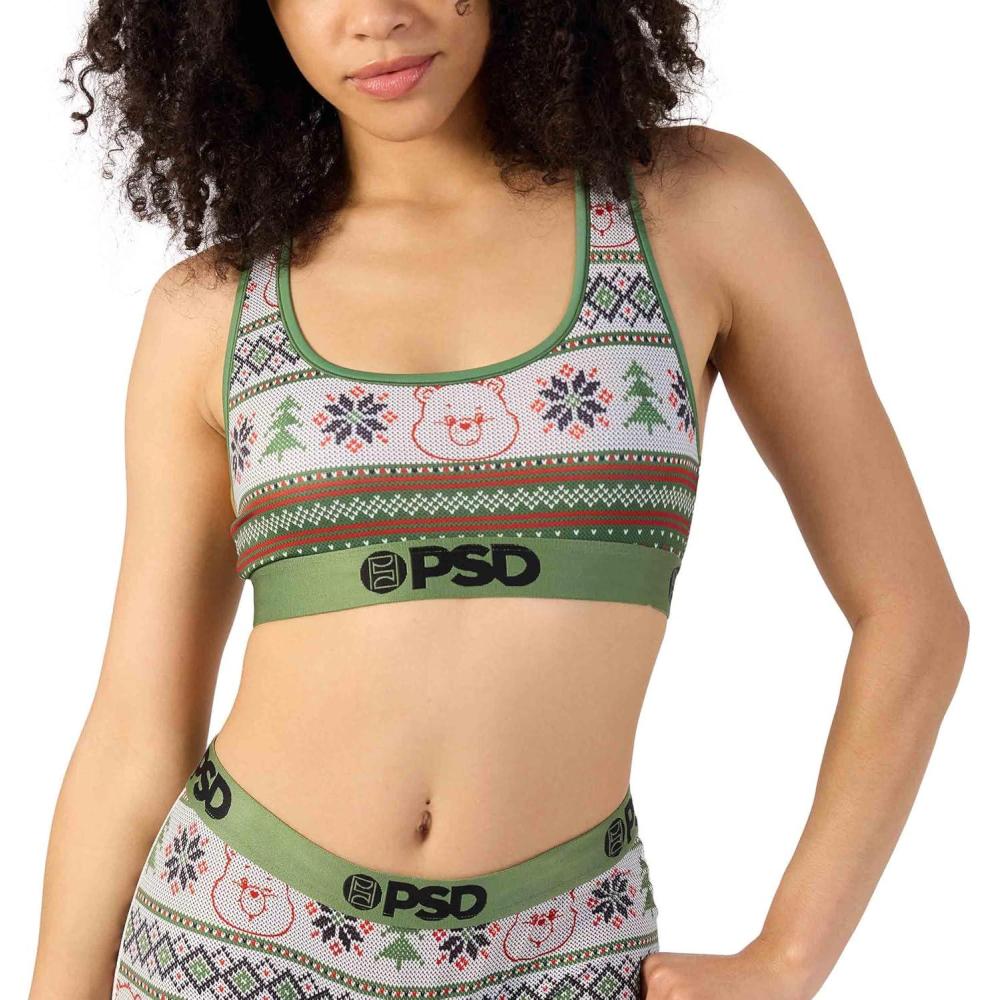 imagePSD Womens Care Bears Ugly Sweater Racerback Sports Bra for Women Comfortable Exercise Bras for Women Yoga and Gym Workout