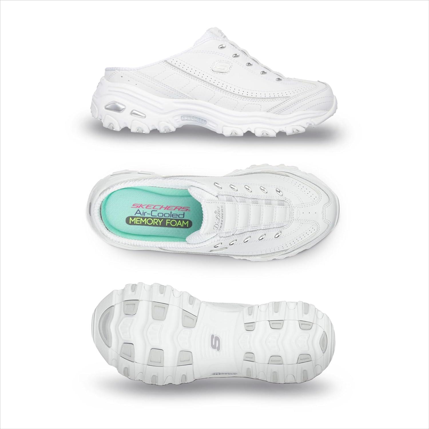 imageSkechers Sport Womens DLites SlipOn Mule SneakerWhiteSilver