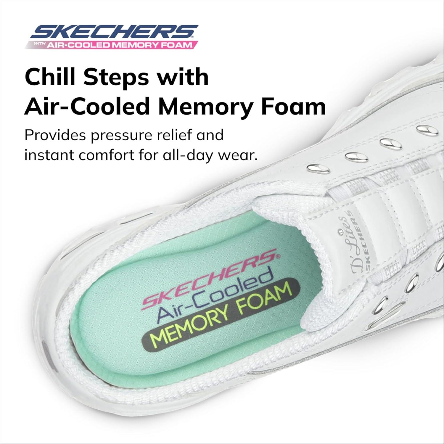 imageSkechers Sport Womens DLites SlipOn Mule SneakerWhiteSilver