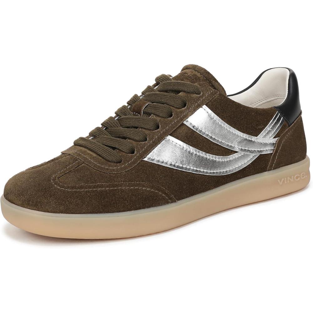 imageVince Womens Oasis SneakersMilitary GreenSilver Suede
