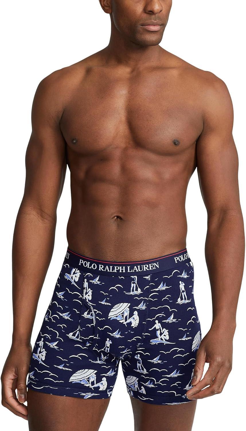 imagePOLO RALPH LAUREN 3Pack Classic Fit Boxer BriefsHarbor Island BlueDeco Swimmers PrintNew Carmine