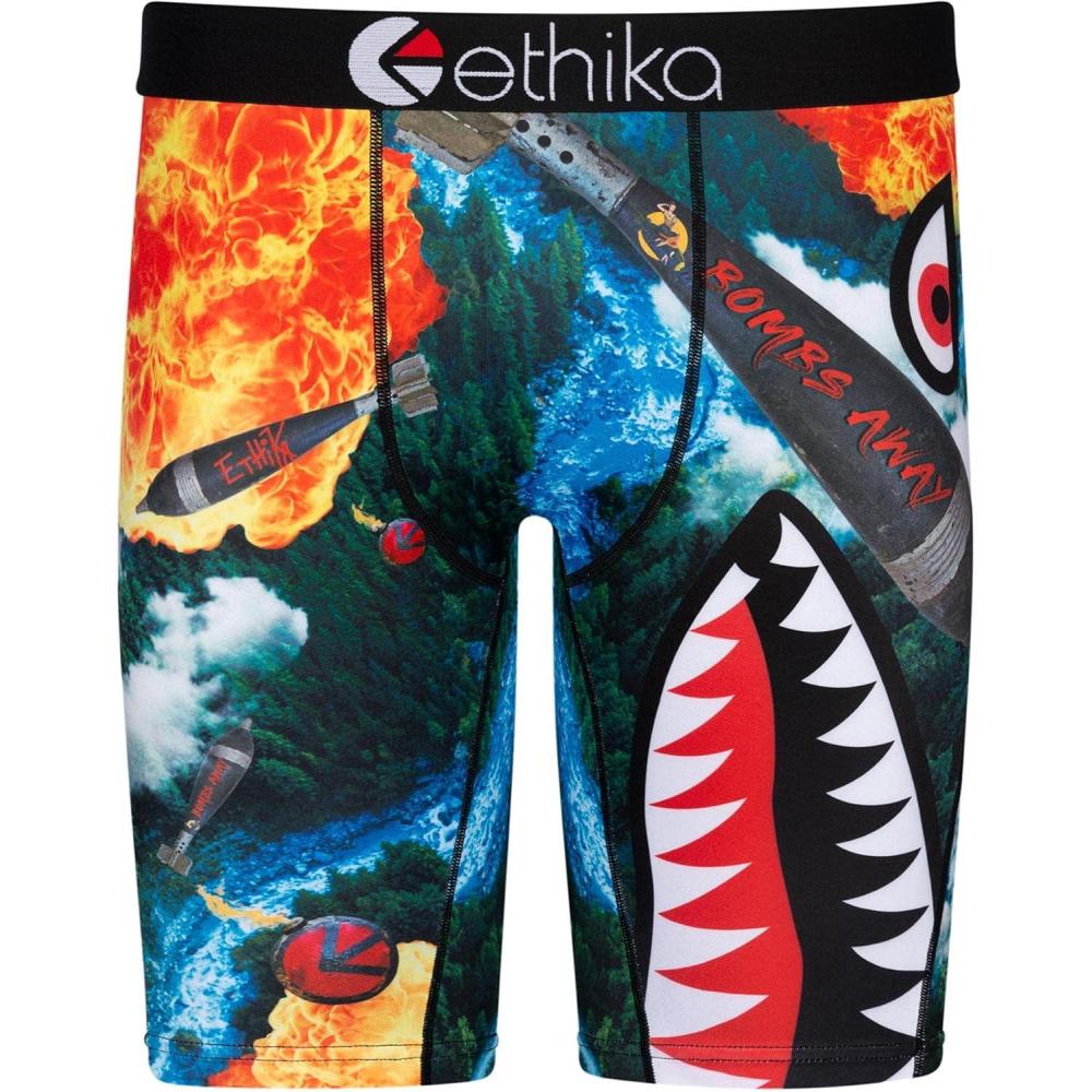 imageEthika Mens Boxer Brief Knee Length 4Way Stretch Performance Underwear with Graphic Prints BMR 3DBmr Bombs Away
