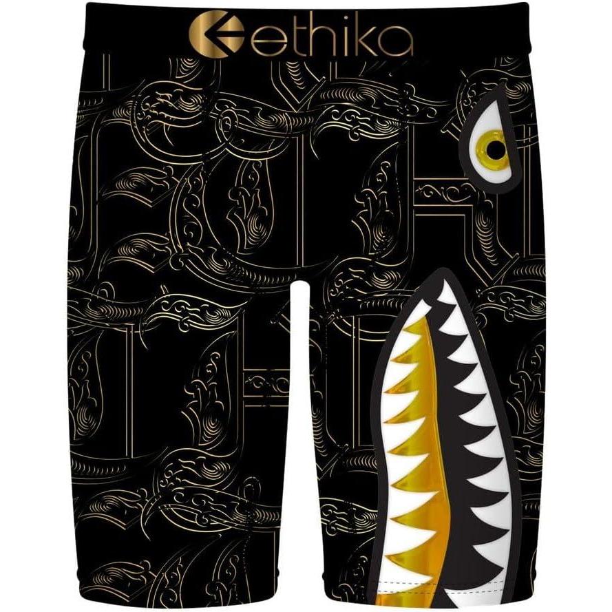 imageEthika Mens Boxer Brief Knee Length 4Way Stretch Performance Underwear with Graphic Prints  BMR 3DBmr Delux Lux