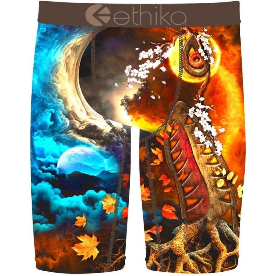 imageEthika Mens Boxer Brief Knee Length 4Way Stretch Performance Underwear with Graphic Prints BMR 3DBmr Tree