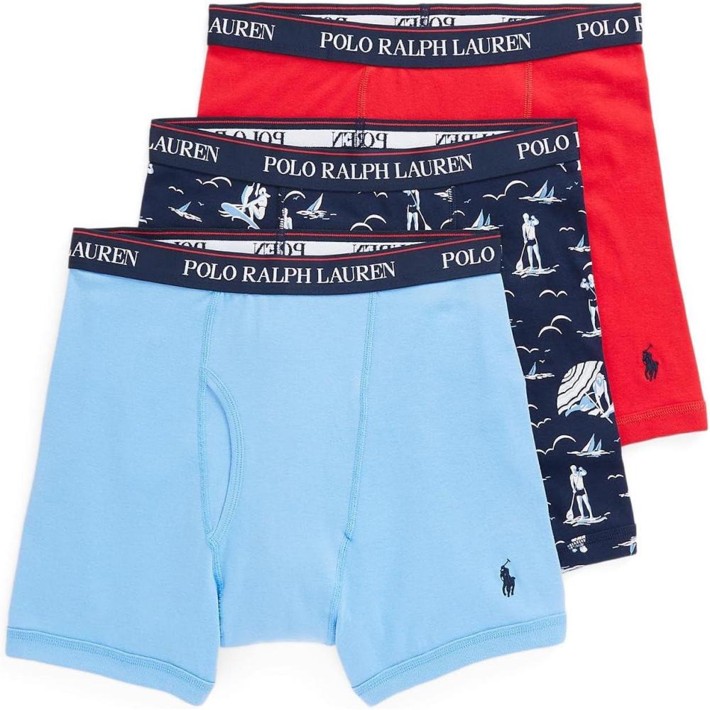 imagePOLO RALPH LAUREN 3Pack Classic Fit Boxer BriefsHarbor Island BlueDeco Swimmers PrintNew Carmine