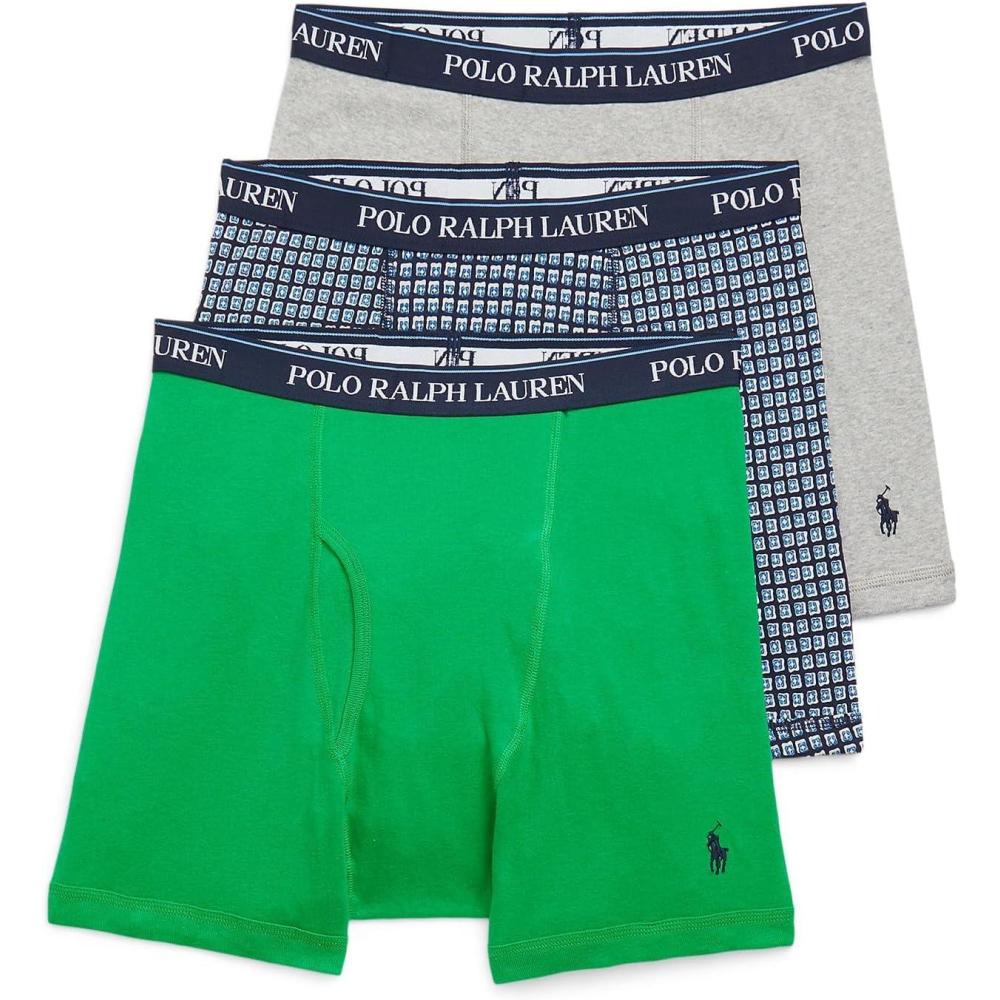 imagePOLO RALPH LAUREN 3Pack Classic Fit Boxer BriefsSummer EmeraldCruise Navy Artsy FoulardAndover Heather