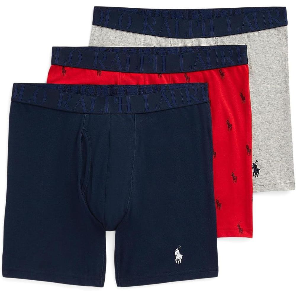 imagePOLO RALPH LAUREN mens Classic Fit Stretch Boxer Brief 3packCruise NavyRl2000 RedCruise Navy All Over Pony PlayerAndover Heather