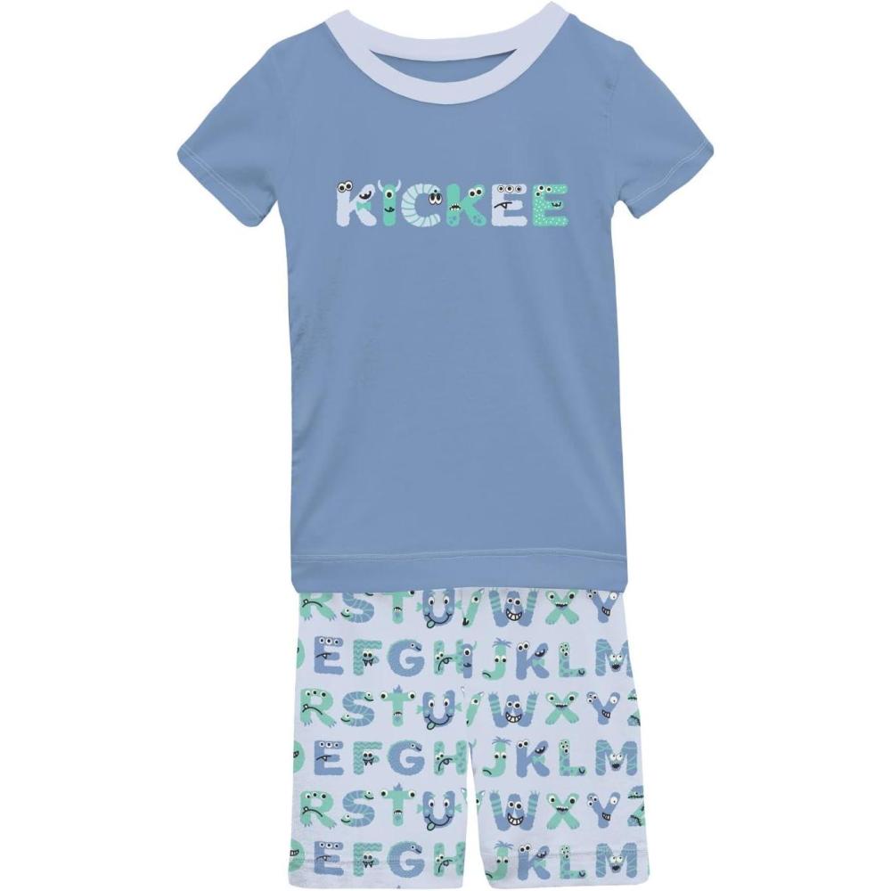 imageKicKee Graphic Short Sleeve Tee Pajama Set with Shorts Tee with Matching Shorts Babies and Kid PJ SetDew Abc Monsters