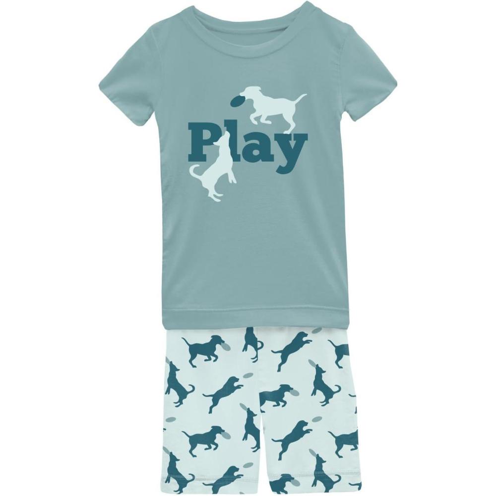 imageKicKee Graphic Short Sleeve Tee Pajama Set with Shorts Tee with Matching Shorts Babies and Kid PJ SetFresh Air Frisbee Labs
