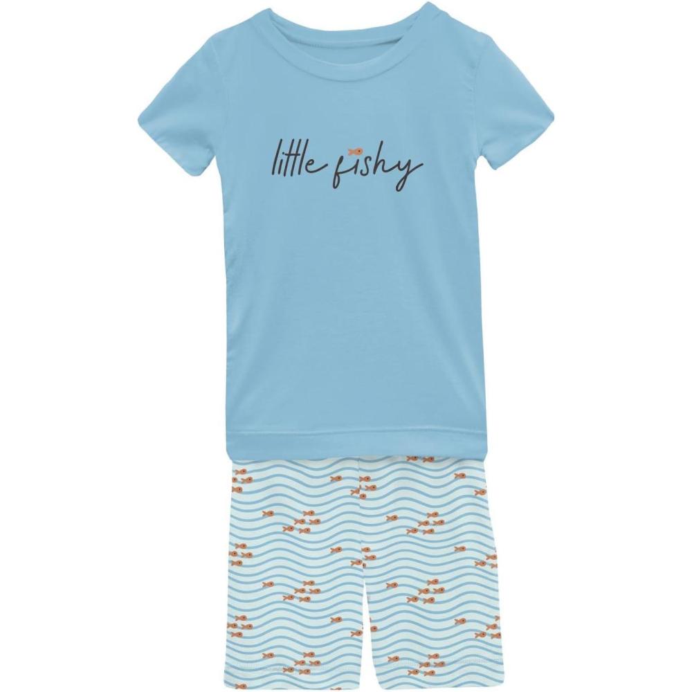 imageKicKee Graphic Short Sleeve Tee Pajama Set with Shorts Tee with Matching Shorts Babies and Kid PJ SetFresh Air Little Fishy