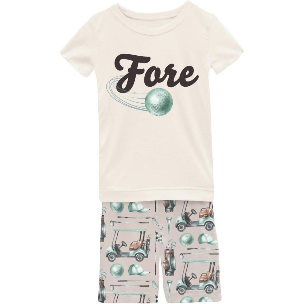 imageKicKee Graphic Short Sleeve Tee Pajama Set with Shorts Tee with Matching Shorts Babies and Kid PJ SetLatte Golf