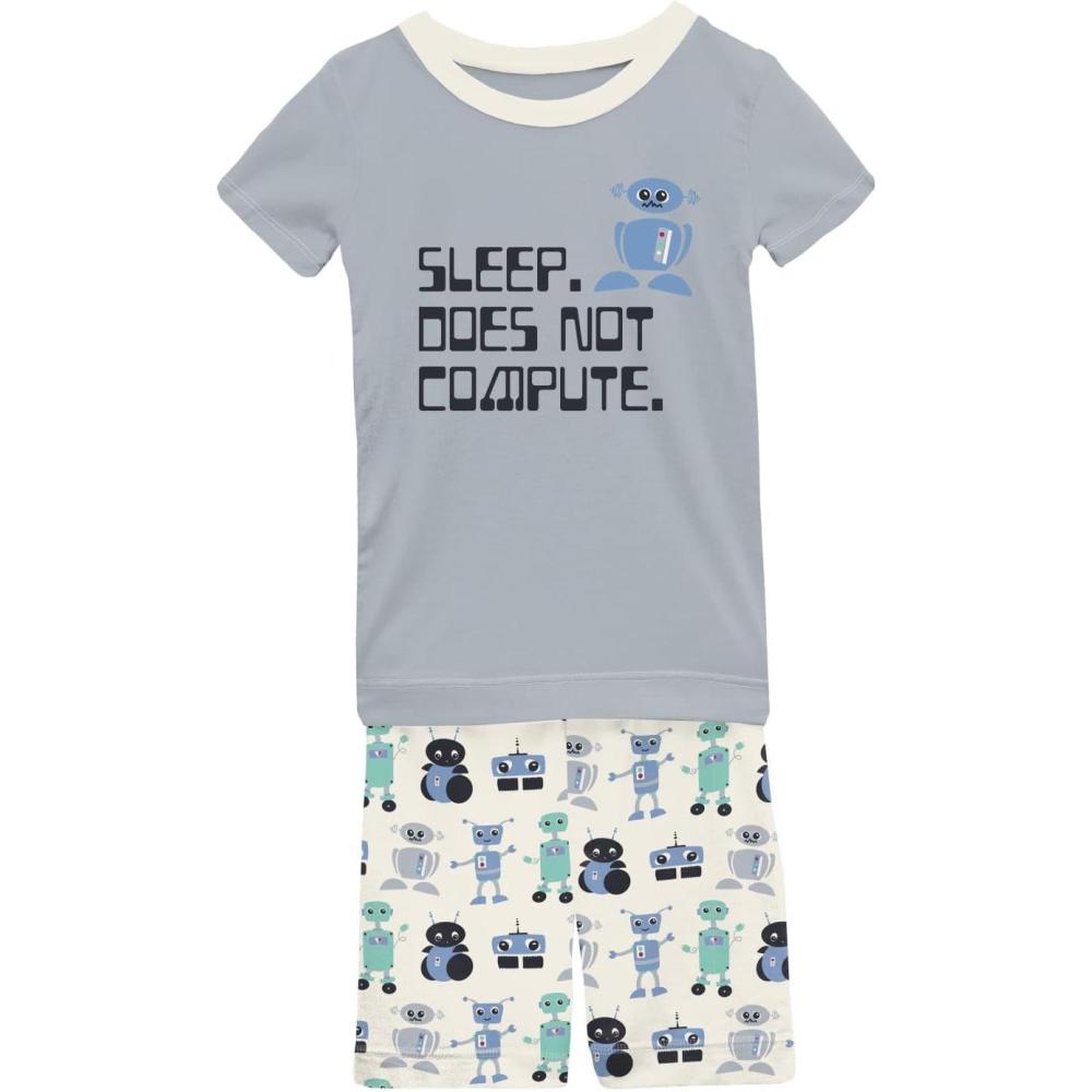 imageKicKee Graphic Short Sleeve Tee Pajama Set with Shorts Tee with Matching Shorts Babies and Kid PJ SetNatural Robots