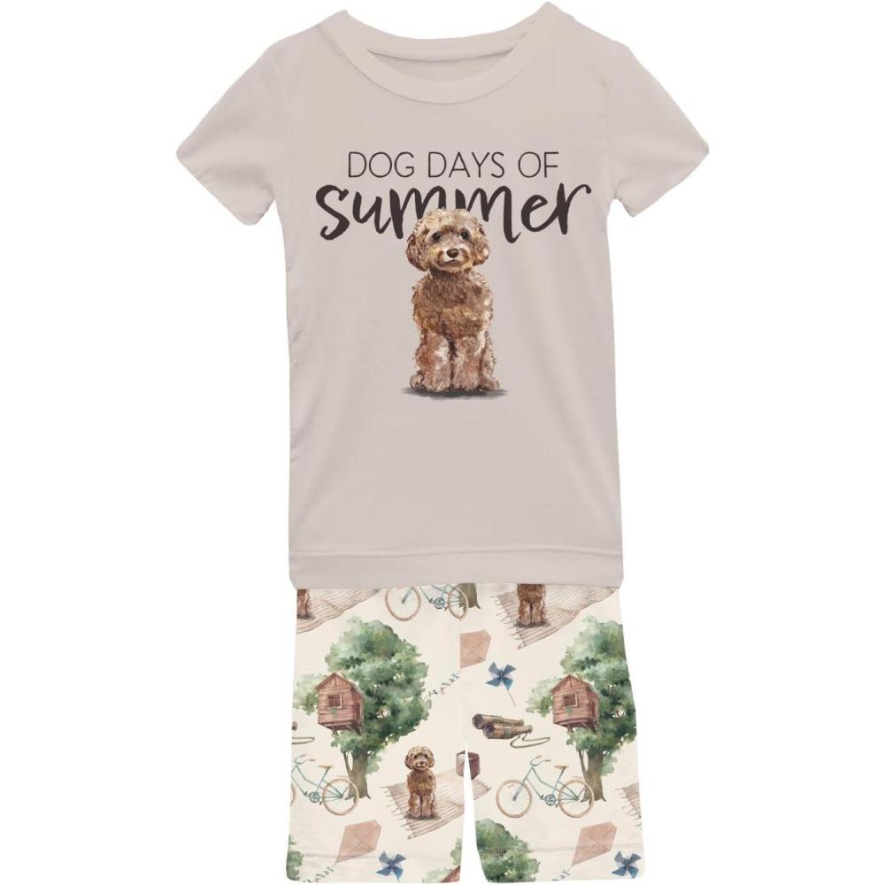 imageKicKee Graphic Short Sleeve Tee Pajama Set with Shorts Tee with Matching Shorts Babies and Kid PJ SetNatural Tree House