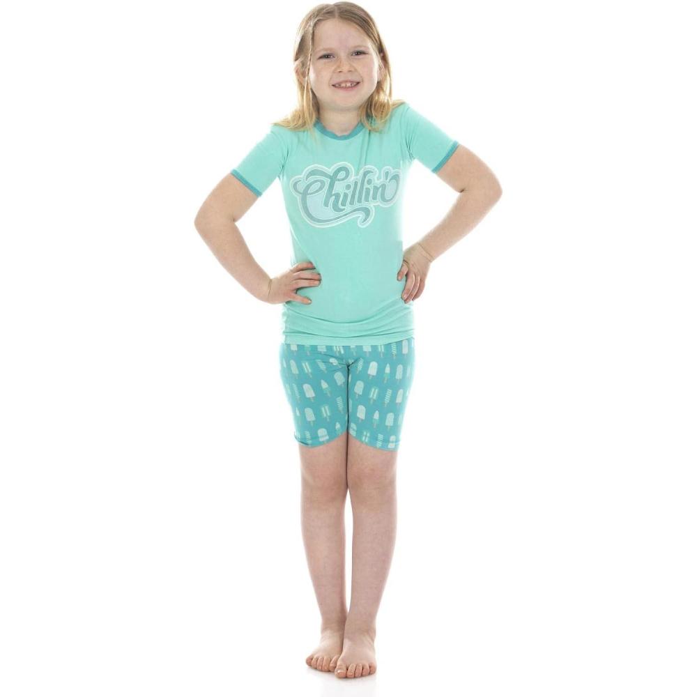 imageKicKee Graphic Short Sleeve Tee Pajama Set with Shorts Tee with Matching Shorts Babies and Kid PJ SetNeptune Popsicles