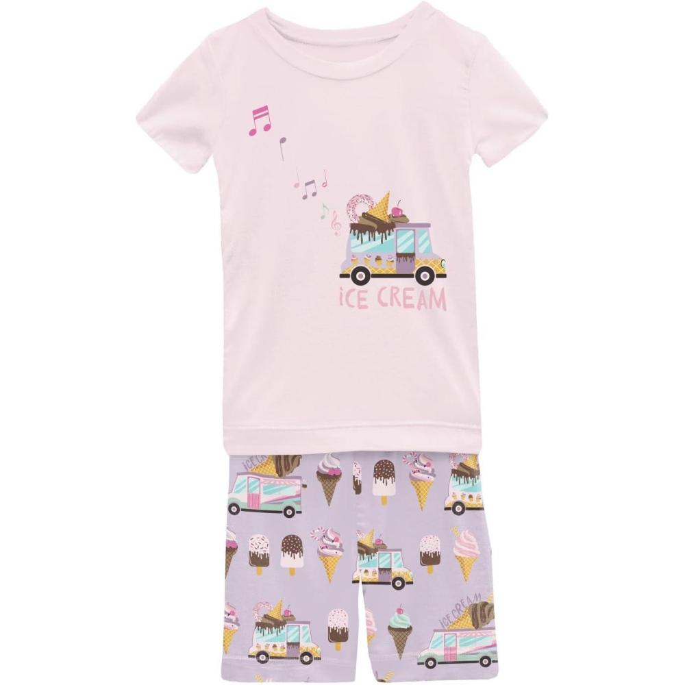 imageKicKee Graphic Short Sleeve Tee Pajama Set with Shorts Tee with Matching Shorts Babies and Kid PJ SetThistle Ice Cream Truck
