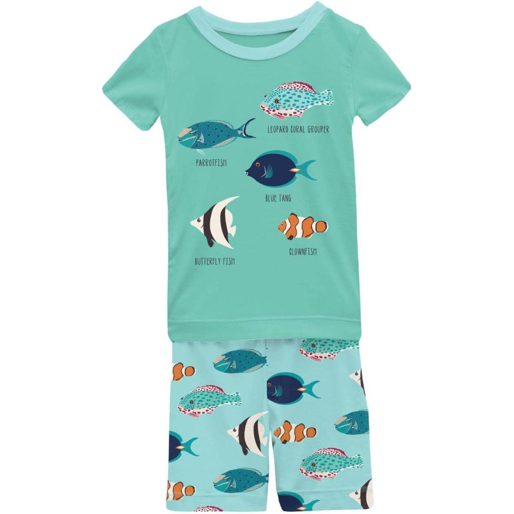 imageKicKee Graphic Short Sleeve Tee Pajama Set with Shorts Tee with Matching Shorts Babies and Kid PJ SetTropical Fish