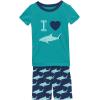 KicKee Graphic Short Sleeve Tee Pajama Set with Shorts, Tee with Matching Shorts, Babies and Kid PJ Set(Flag Blue Sharky)