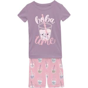 KicKee Graphic Short Sleeve Tee Pajama Set with Shorts, Tee with Matching Shorts, Babies and Kid PJ Set(Cake Pop Boba)