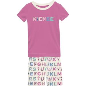 KicKee Graphic Short Sleeve Tee Pajama Set with Shorts, Tee with Matching Shorts, Babies and Kid PJ Set(Natural Abc Monsters)