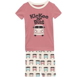 KicKee Graphic Short Sleeve Tee Pajama Set with Shorts, Tee with Matching Shorts, Babies and Kid PJ Set(Natural Vintage Vans)