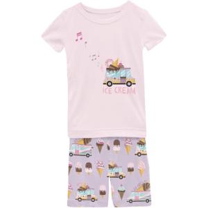 KicKee Graphic Short Sleeve Tee Pajama Set with Shorts, Tee with Matching Shorts, Babies and Kid PJ Set(Thistle Ice Cream Truck)